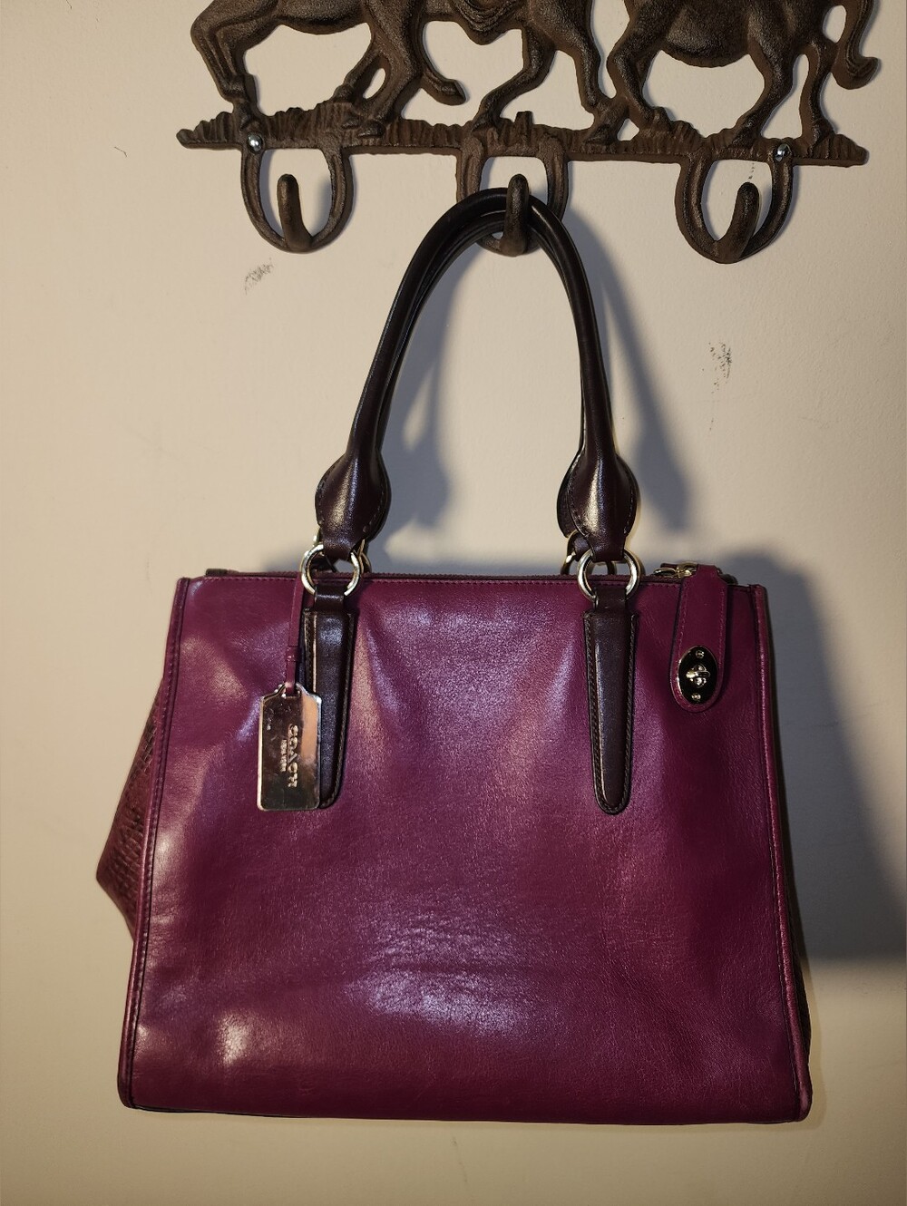Coach Leather Exoctic Python Crosby Carryall Cyclamen Satchel Plum Turnlock Tote - Picture 10 of 17